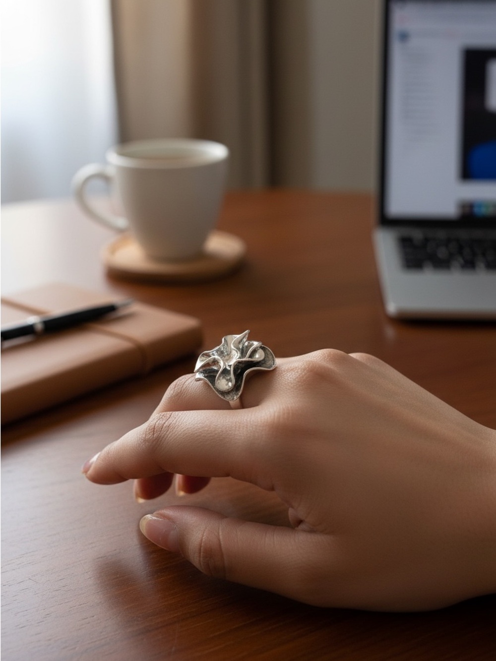 Sterling Silver Statement Flower Ring 925 Thailand Artisan Design